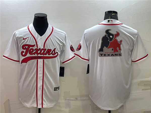 Mens Houston Texans White Team Big Logo With Patch Cool Base Stitched Baseball Jersey